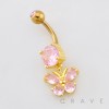 MULTI CZ BUTTERFLY DANGLE BELLY BUTTON NAVEL RING 316L SURGICAL STEEL